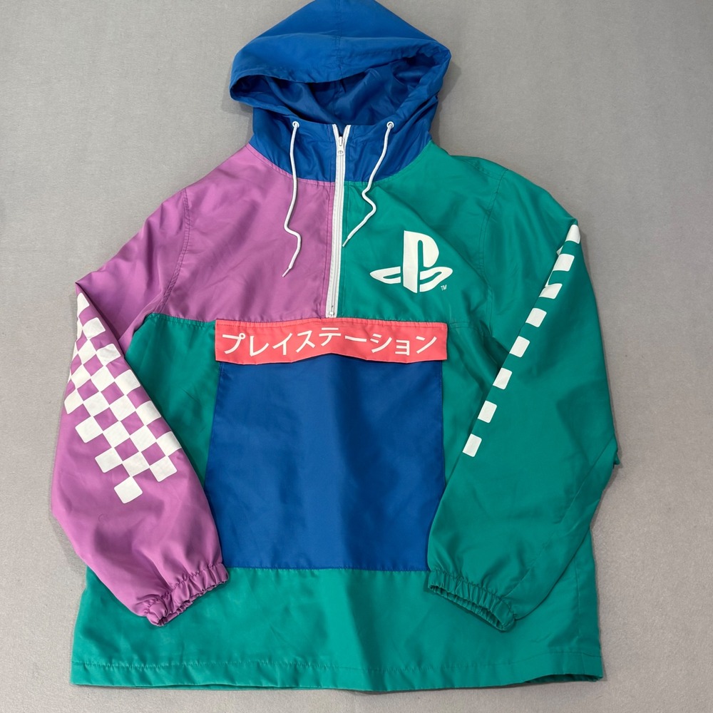 PlayStation Windbreaker Anorak Mens Medium Multicolor Colorblock Retro Gaming